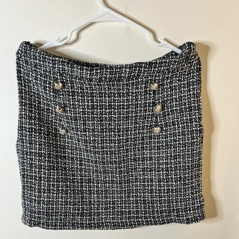 SHEIN Double Button Plaid Tweed Skirt - Picture 2 of 3
